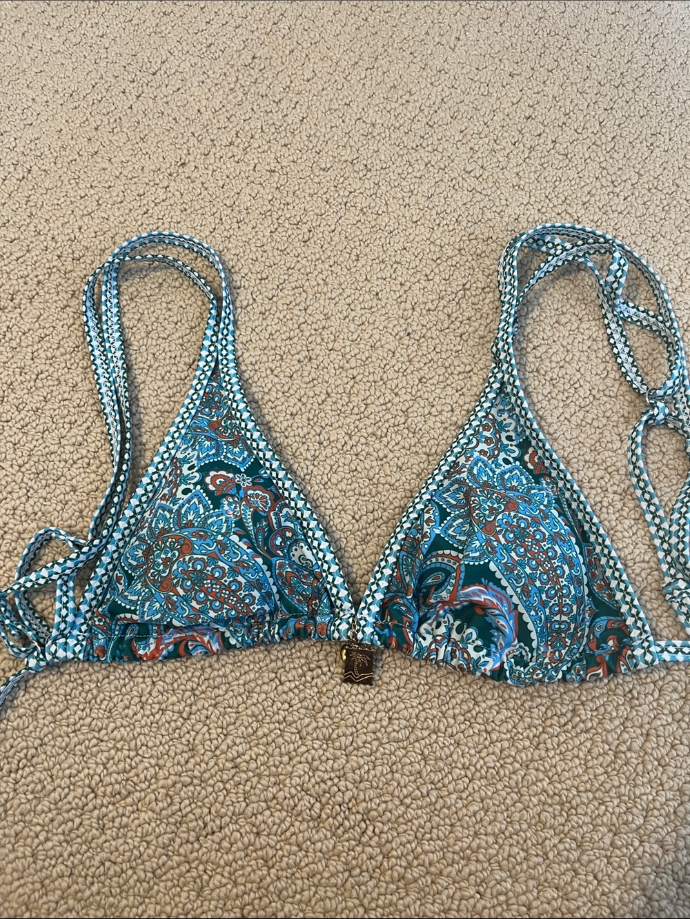 Paisley Triangle Bikini Top - Teal Paisley Small